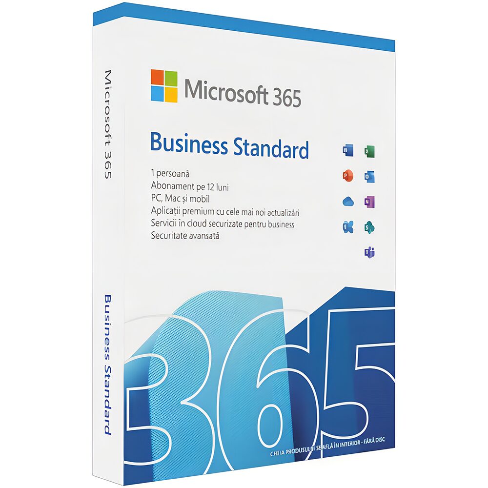 Microsoft 365 Business Standard, Engleza, 1 an, 1 utilizator, 1 PC/MAC, Windows, Mac, Android, iOS, Box